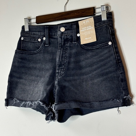 Madewell Washed Out Black High-Rise Denim Shorts Frayed Cut Off Hem Size 25 NWT - Picture 7 of 8